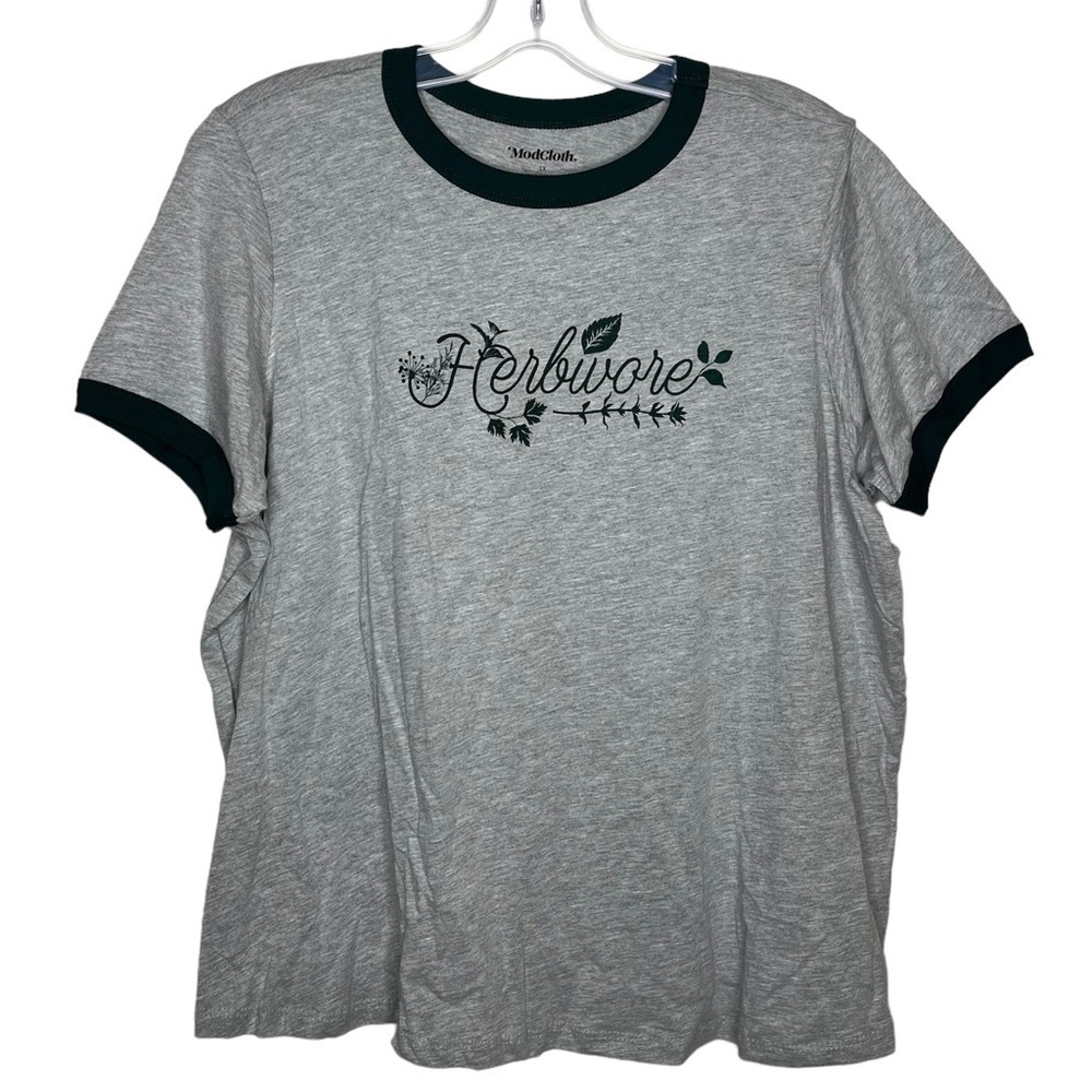 MODCLOTH Herbivore Ringer Tee Heather Grey 1X